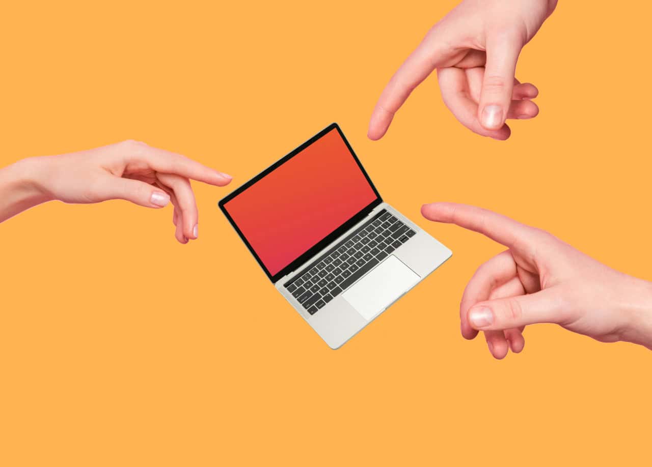 Pointing at laptop